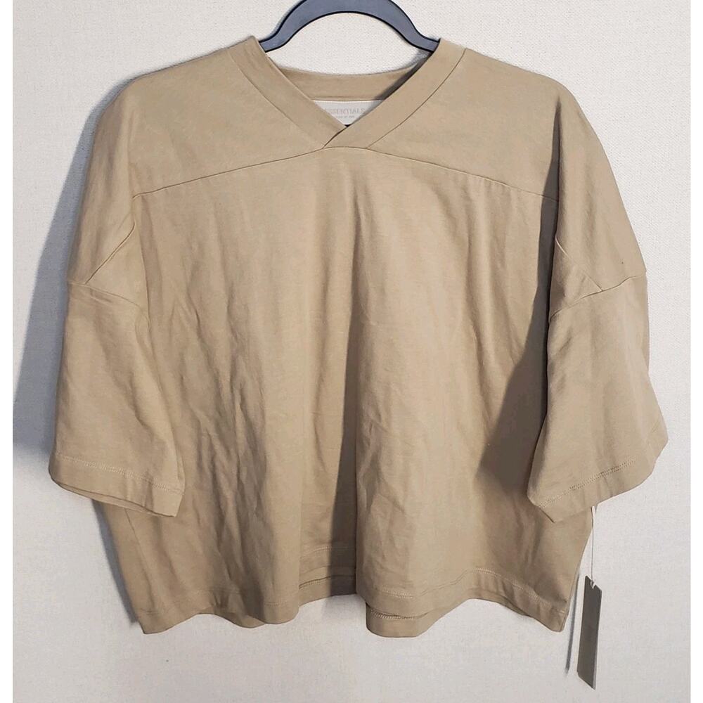 Fear Of God Essentials Small Football Style Cropped Boxy T-Shirt Oversized Tan